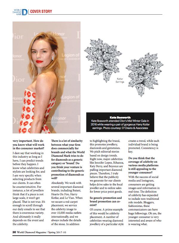 Harry Kotlar worn by Kate Bosworth and Carrie Underwood in the Spring 2017 issue of World Diamond Magazine.